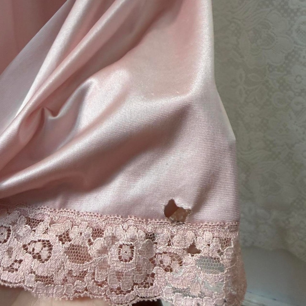 Baby Pink Satin Slip Dress With Lace Details - Picture 6 of 8